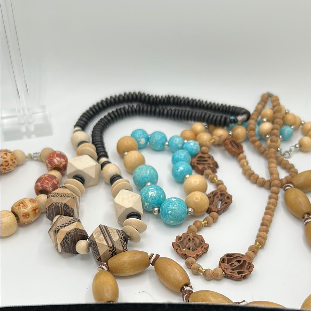 Vintage Multicolor Wooden Beaded Necklace Set